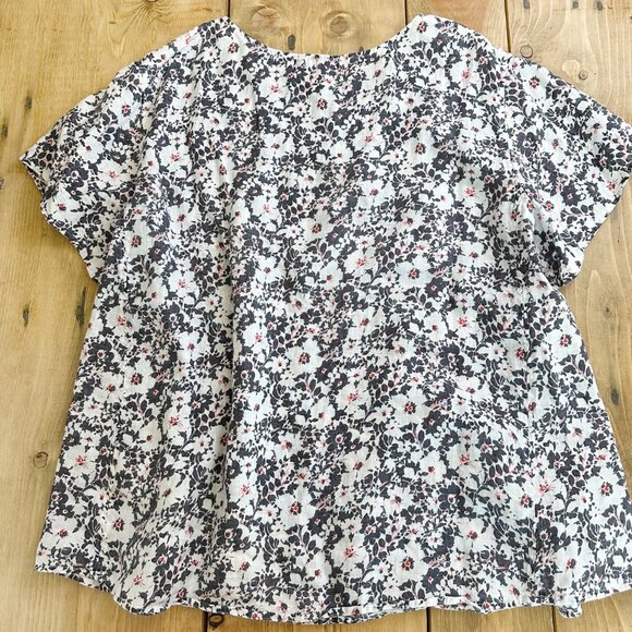 Liberty for‎ London 100% Linen Floral Top XL Gray Red White Short Sleeve - Picture 4 of 6